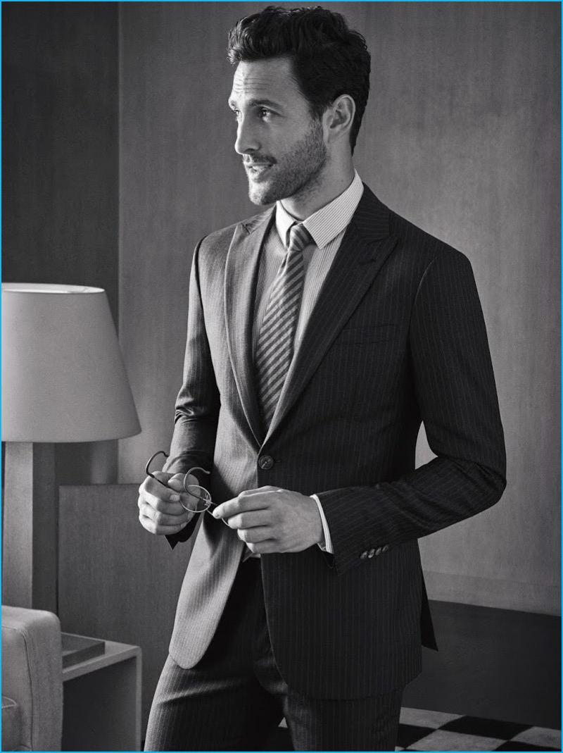 Giampaolo Sgura photographs Noah Mills for Giorgio Armani's Made to Measure's fall-winter 2016 campaign.