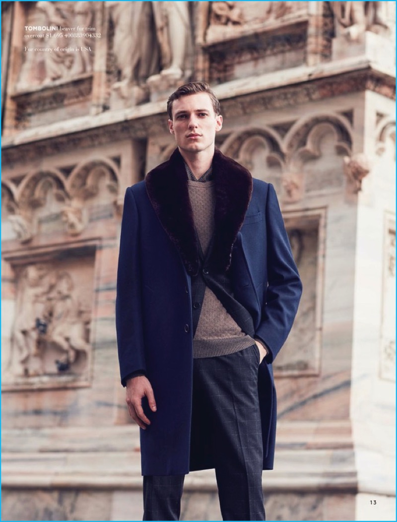 Christopher Campbell outfits Tommaso de Benedictis in a fall look by Tombolini.