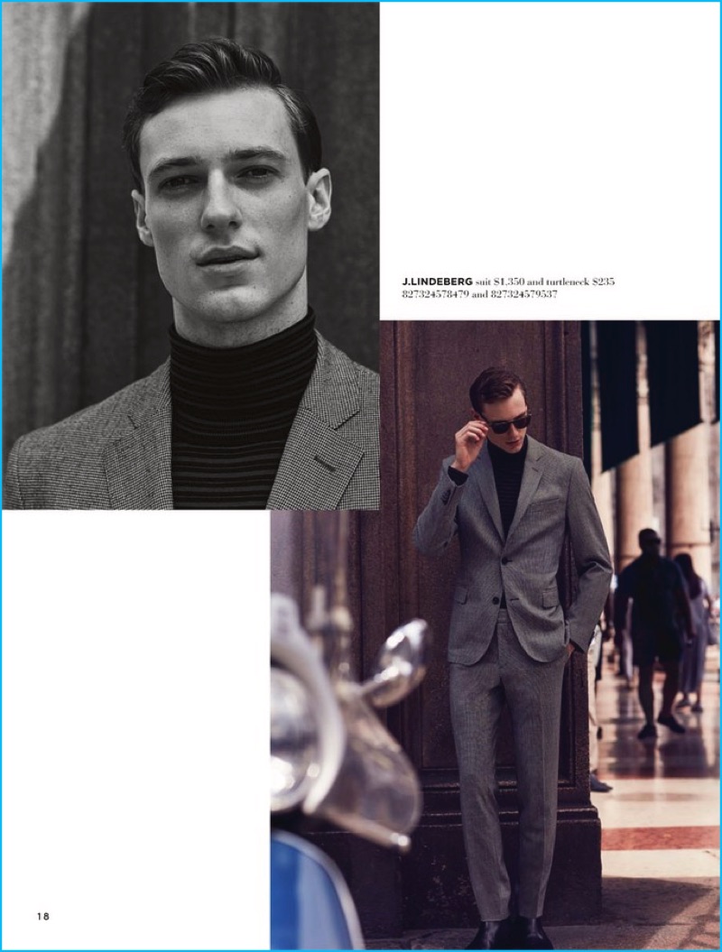 Model Tommaso de Benedictis steps out in suiting from J.Lindeberg.