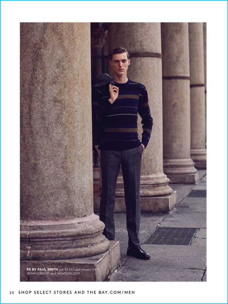 Italian-American model Tommaso de Benedictis sports a fall ensemble from PS by Paul Smith.