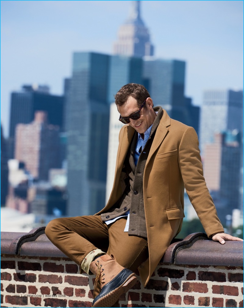 Making a sharp style statement, J.Crew spotlights its classic Ludlow topcoat in camel.