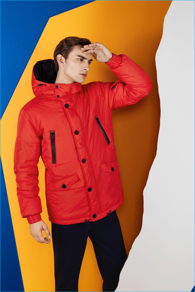 Jaeger turns out a red and black reversible puffer jacket for its Après Ski collection.