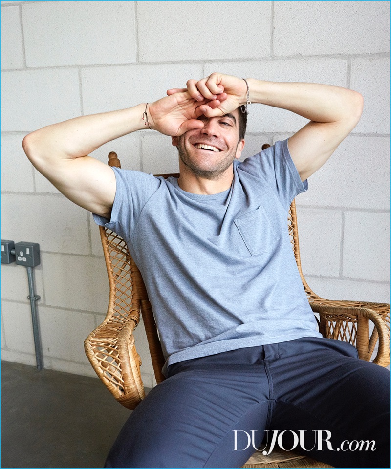 All smiles, Jake Gyllenhaal poses for the lens of photographer Juergen Teller.