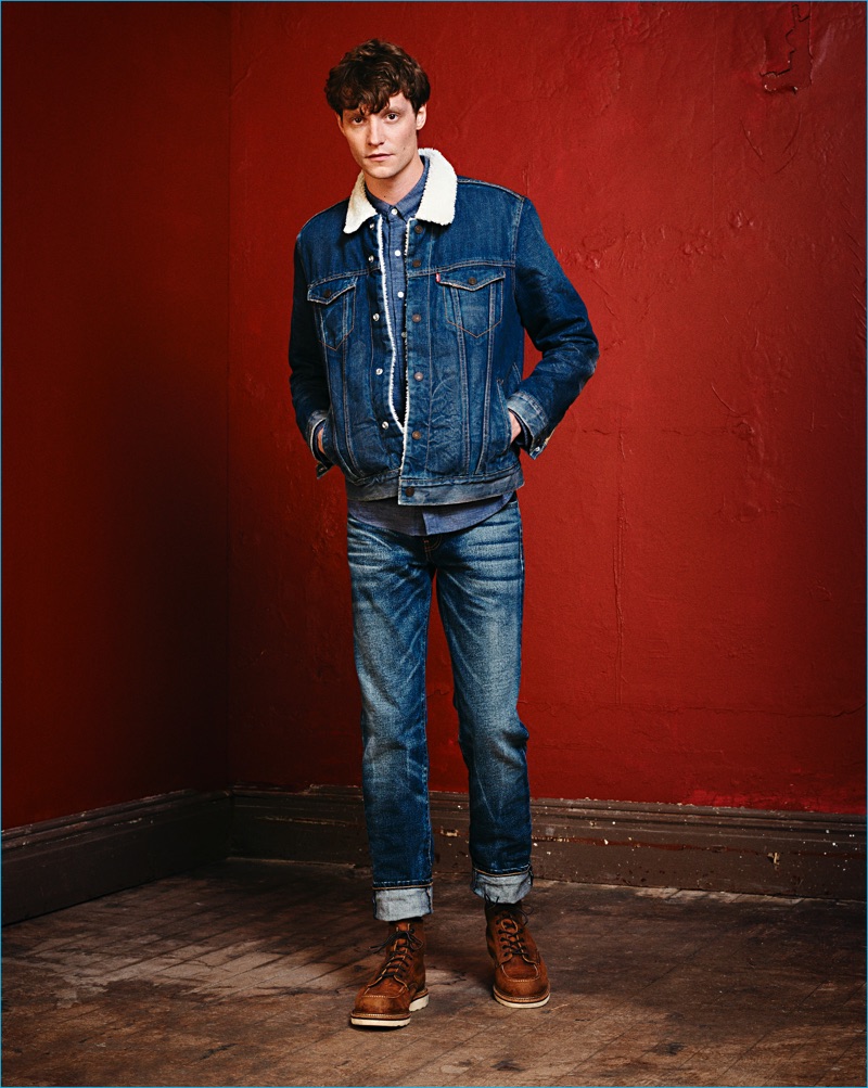 Matthew Hitt doubles down on denim, wearing essential pieces from Levi's.