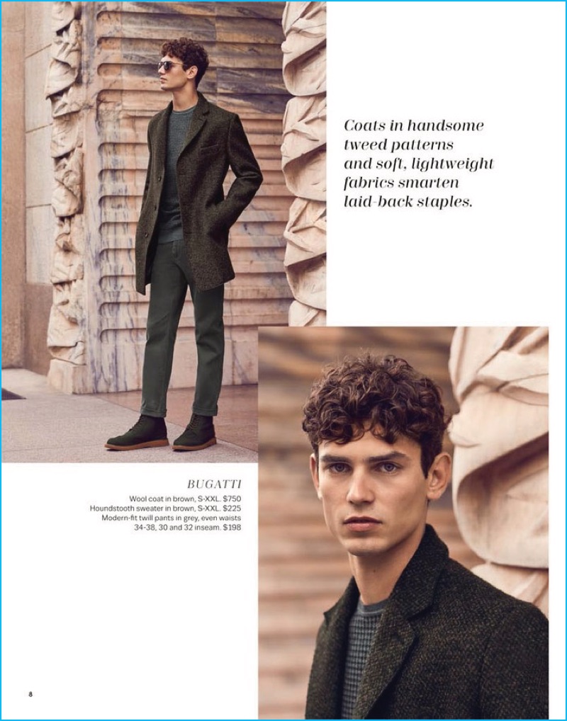 Venturing outdoors, Arthur Gosse is sleek in Bugatti for Lord & Taylor.