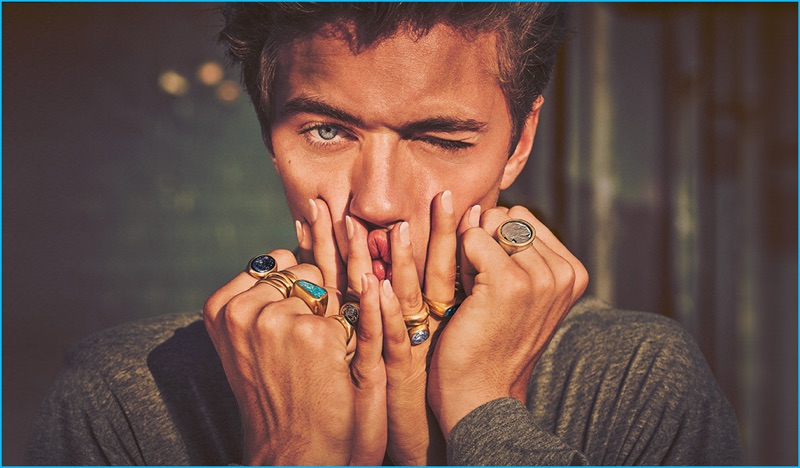 Sporting various rings, Lucky Blue Smith fronts Eli Halili's fall-winter 2016 campaign.