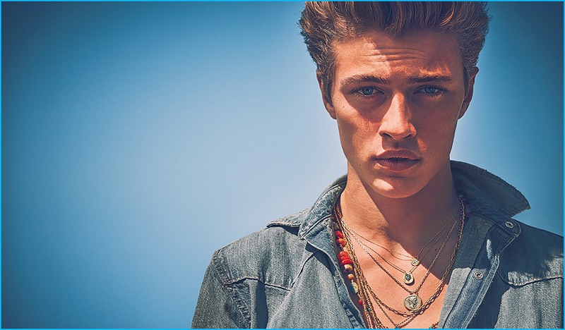 American model Lucky Blue Smith dons necklaces for Eli Halili's fall-winter 2016 campaign.