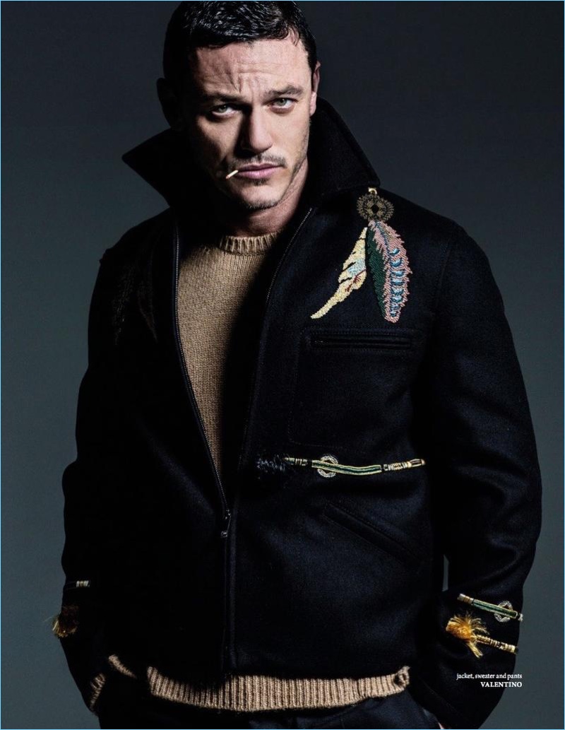 Welsh actor Luke Evans is front and center in a fall look from Valentino.