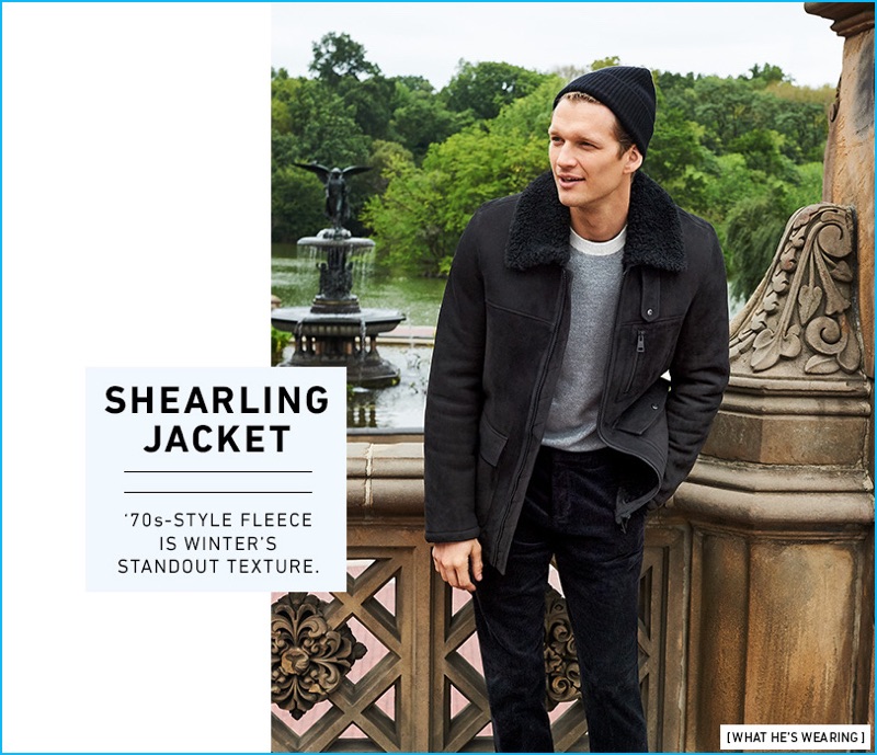 Showcasing the shearling trend, East Dane spotlights a black zipped shearling jacket from Ami.