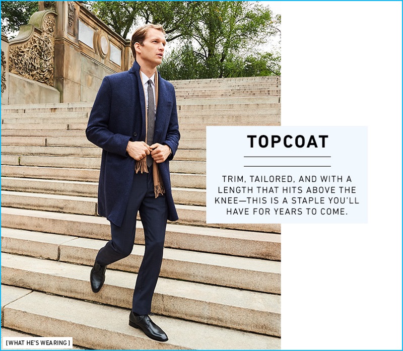 Harris Wharf London offers a formal style with its navy boxy double-breasted pressed wool coat.
