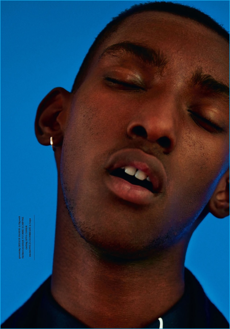 Jana Gerberding photographs Myles Dominique for the latest issue of L'Officiel Hommes Germany.