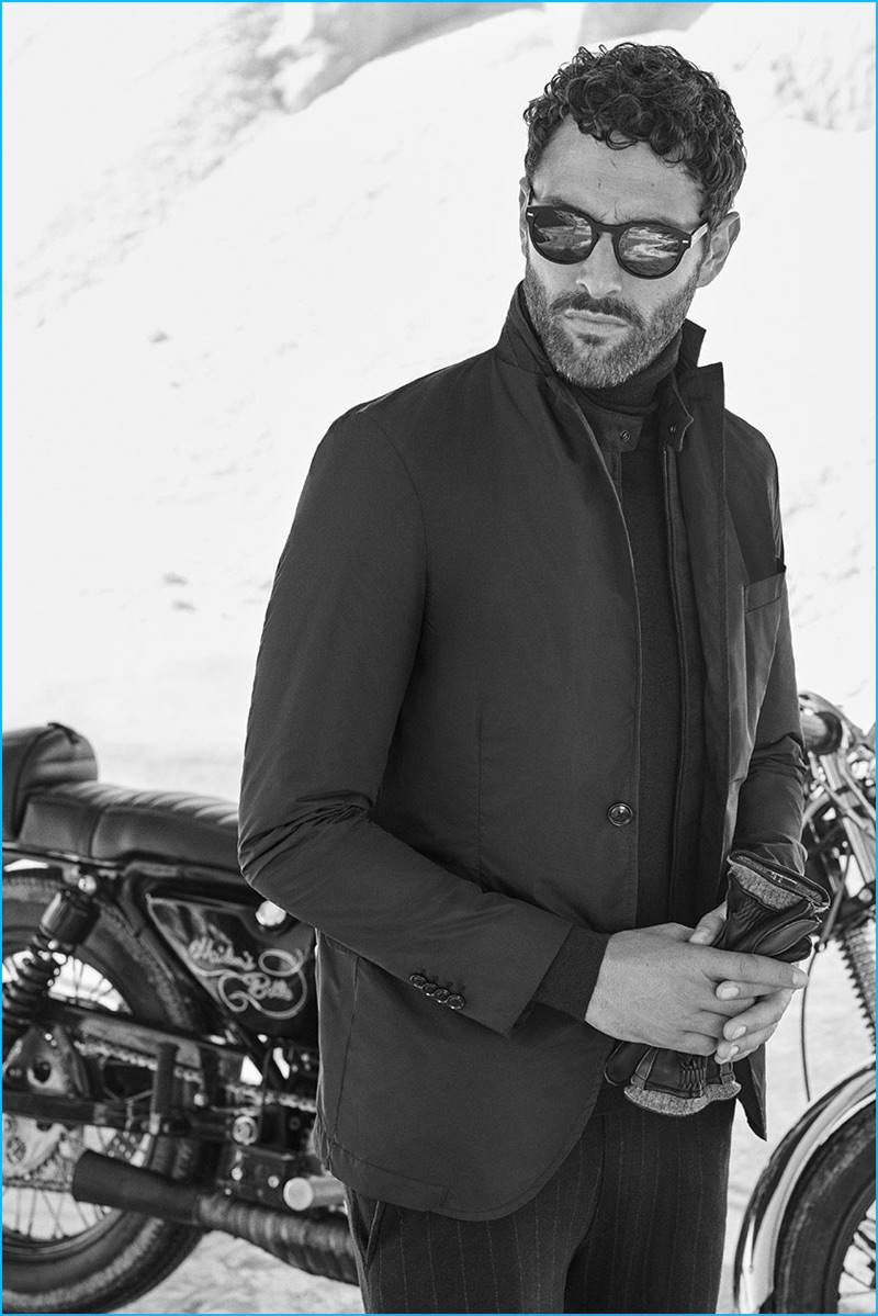 Bracing for the cold, Noah Mills layers in fashions from Massimo Dutti.