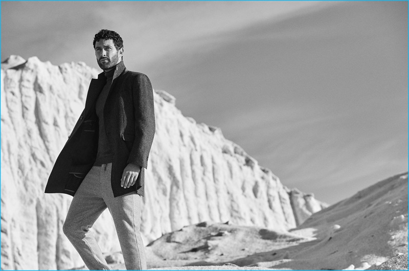 Noah Mills ventures outdoors for an eveningwear editorial from Massimo Dutti.