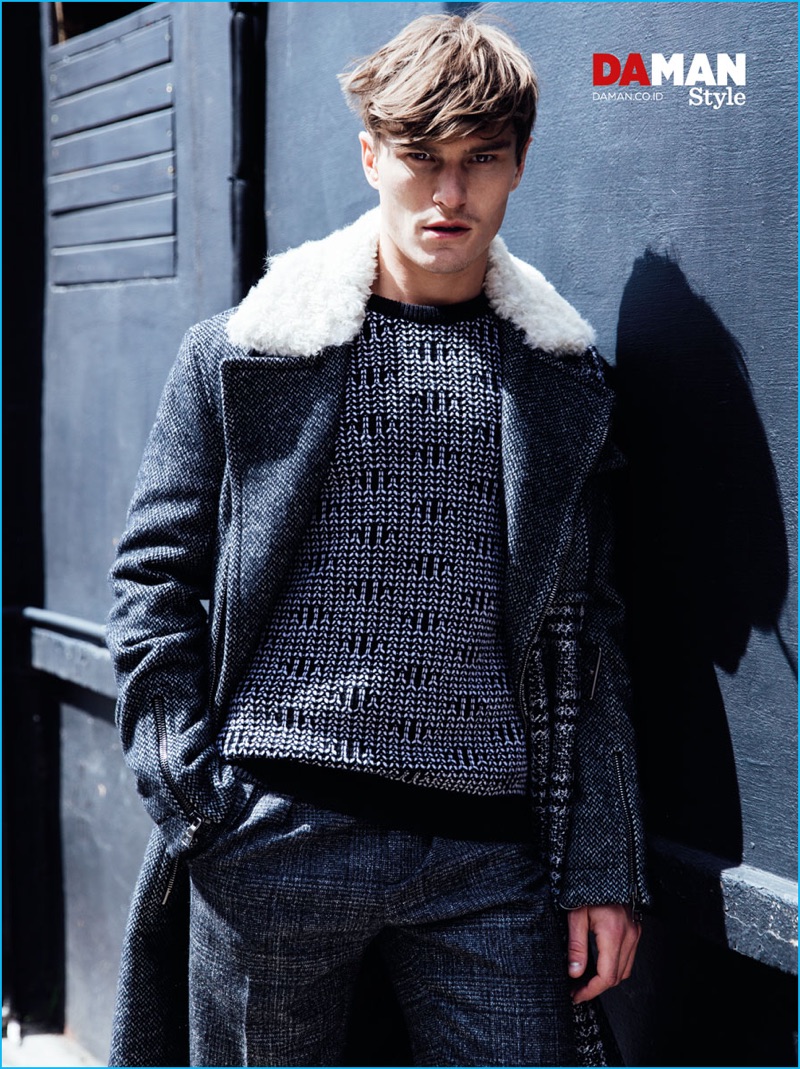 English model Oliver Cheshire wears a fall look from Salvatore Ferragamo for Da Man Style.