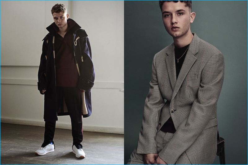 Pictured left, Rafferty Law sports a navy duffle coat from English brand, Burberry.