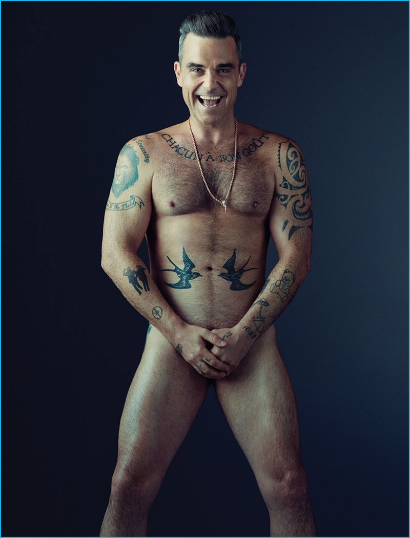 Stephanie Pistel photographs a naked Robbie Williams for Attitude magazine.