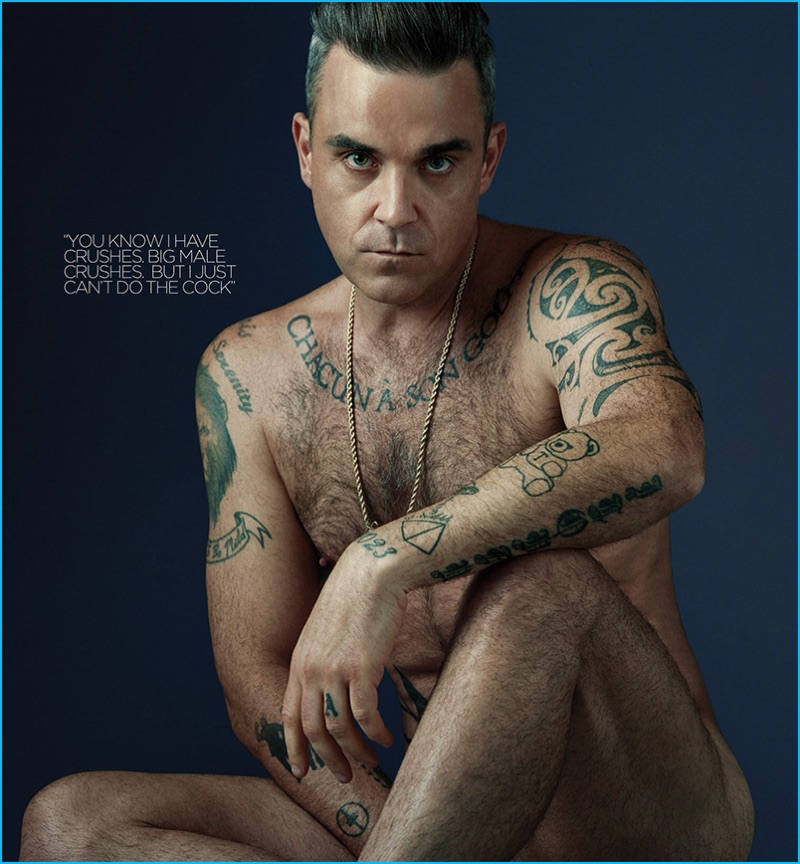 English singer Robbie Williams goes nude for the pages of Attitude magazine.