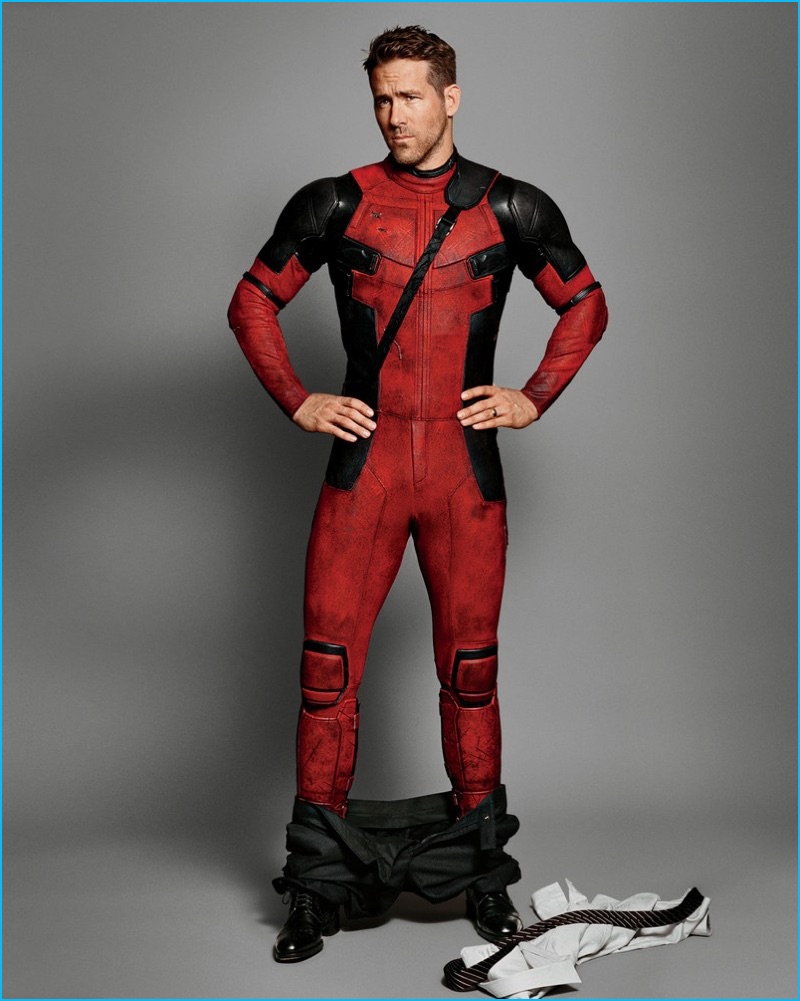 Canadian actor Ryan Reynolds rocks his Deadpool costume for GQ.