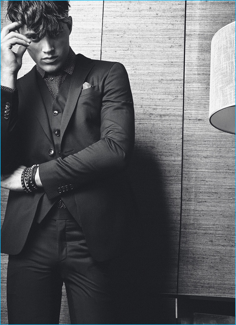 Model George Elliott dons a three-piece suit for SAND Copenhagen's fall-winter 2016 campaign.
