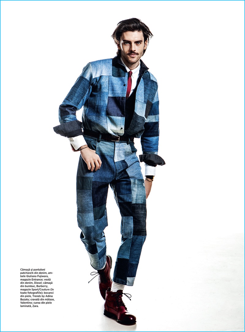 Photographer Tibi Clenci reunites with Silviu Tolu, capturing him in patchwork denim by Giuliano Fujiwara.