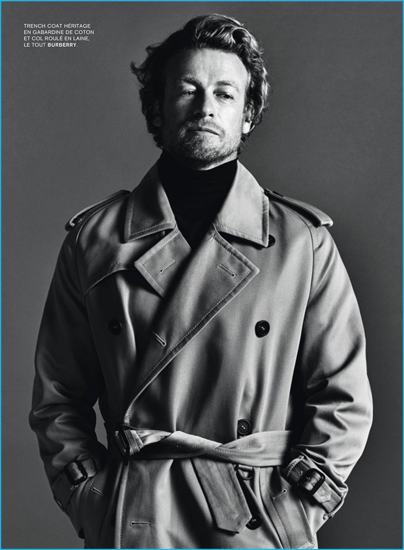 Barbara Loison outfits Simon Baker in a trench coat and turtleneck from Burberry. » Simon Baker is the Ultimate Gentleman for L'Express Styles Cover Story Barbara Loison outfits Simon Baker in a trench coat and turtleneck from Burberry.