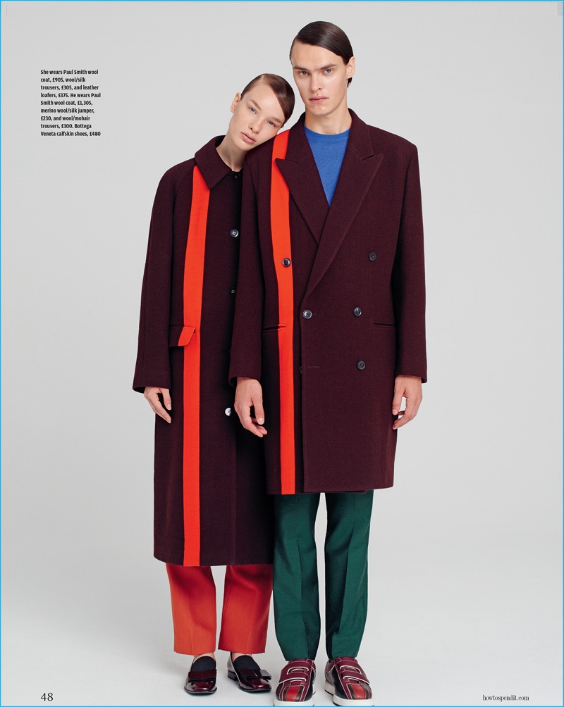 Stylish partners in crime, Charlotte Kay and Simon Kuzmickas wear Paul Smith.