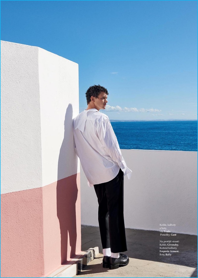 Model Simon Nessman sports a fall-winter 2016 look from Prada.