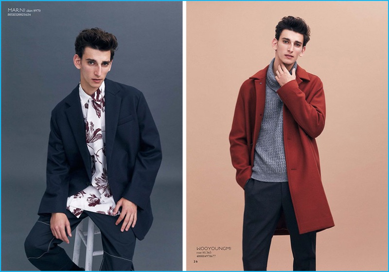 Thibaud Charon wears fall fashions from Marni and Wooyoungmi for Hudson's Bay.