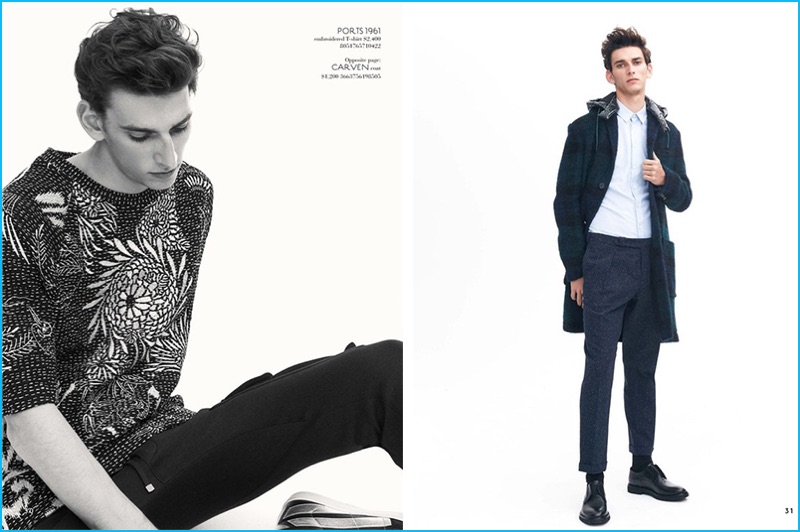 Christopher Campbell styles Thibaud Charon in Ports 1961 and Carven.
