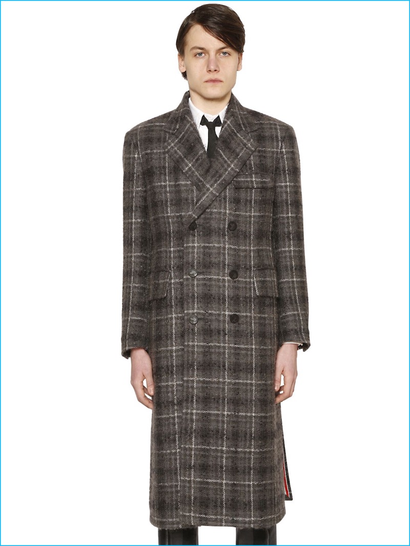 Thom Browne Men's Plaid Wool and Mohair Boucle Coat