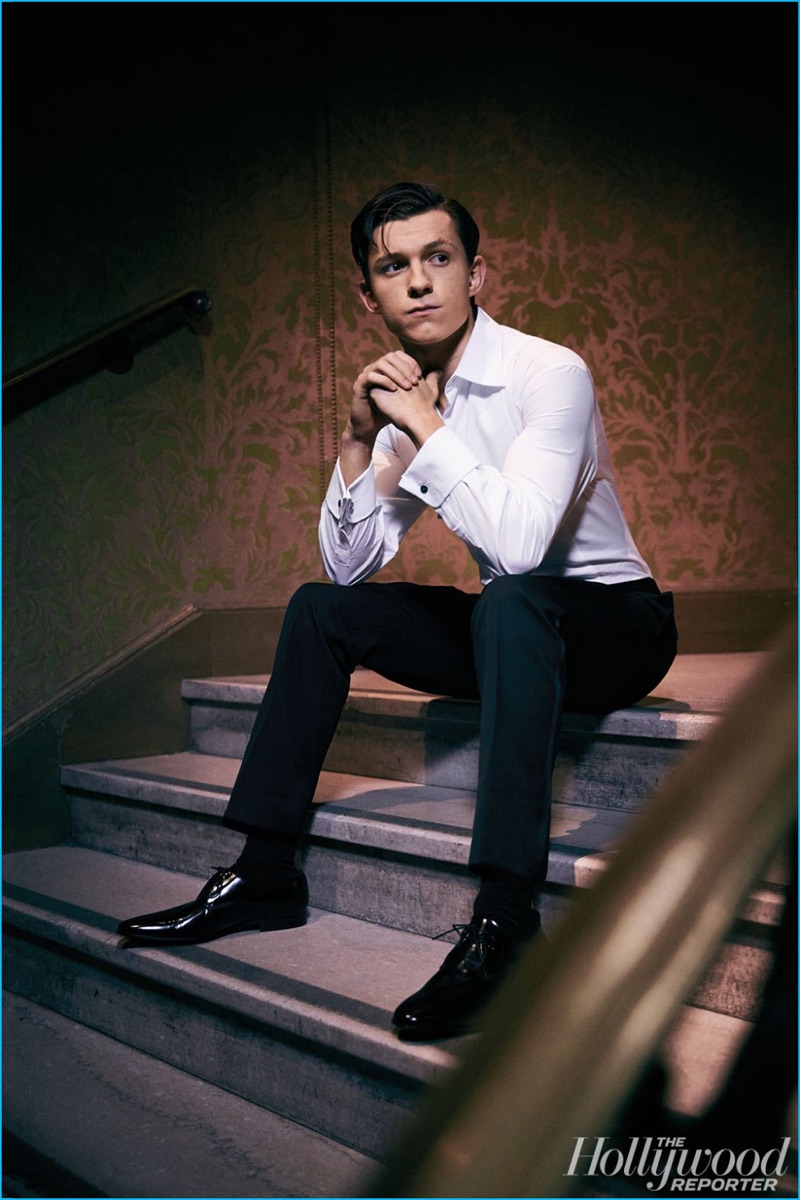 Sitting for a portrait, Tom Holland appears in a new feature for The Hollywood Reporter.