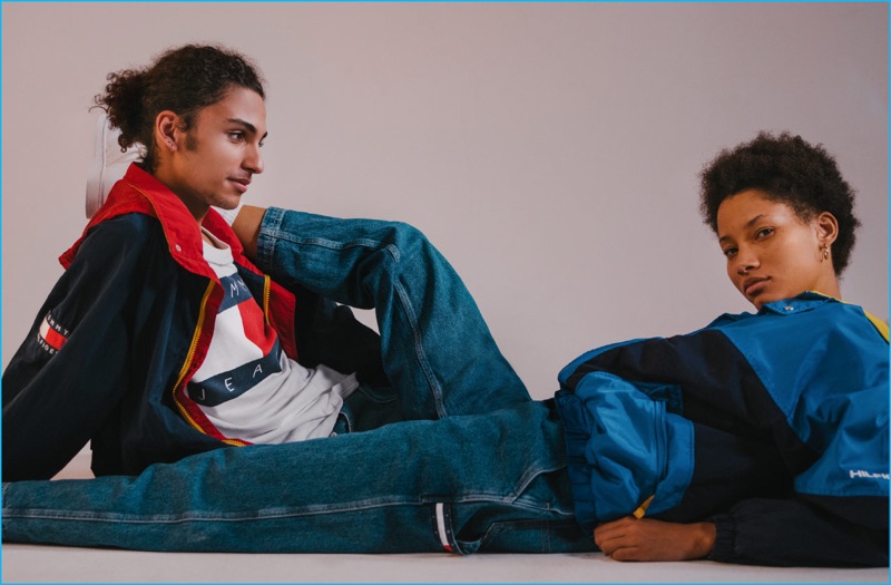 Models Tre Samuels and Lineisy Montero wear retro fashions from Tommy Jeans.
