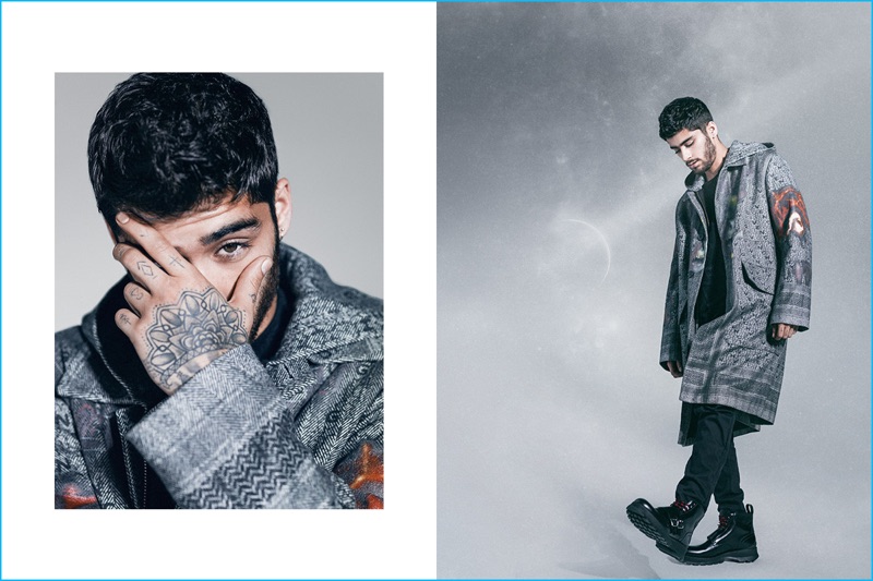 Singer Zayn Malik wears a fall-winter 2016 coat by Givenchy.