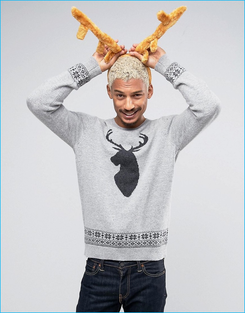 ASOS Men's Christmas Sweater with Stag Design