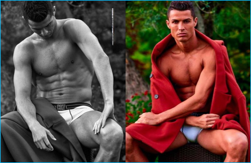 Front and center for DSection, Cristiano Ronaldo wears a Berluti coat as well as CR7 underwear.