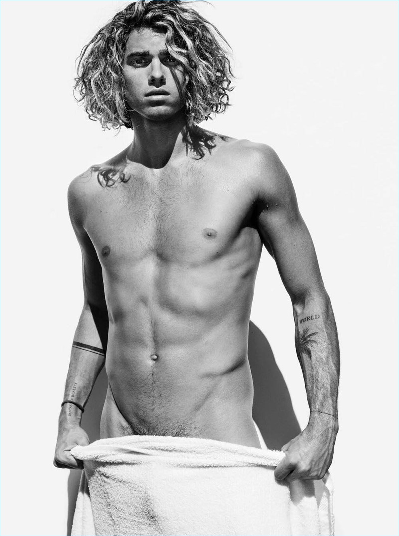 Jay Alvarrez appears in a black and white photo for Mario Testino’s Towel S...