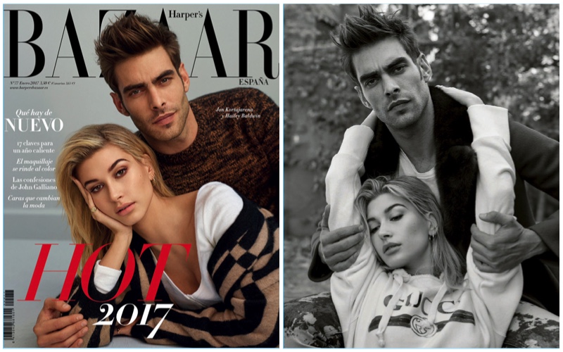 Jon Kortajarena Joins Hailey Baldwin for Harper’s Bazaar España Cover Shoot
