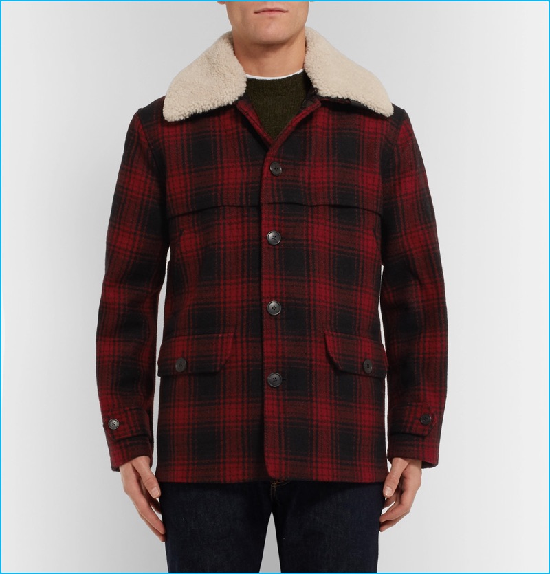 Kent & Curwen Shearling Checked Wool Jacket