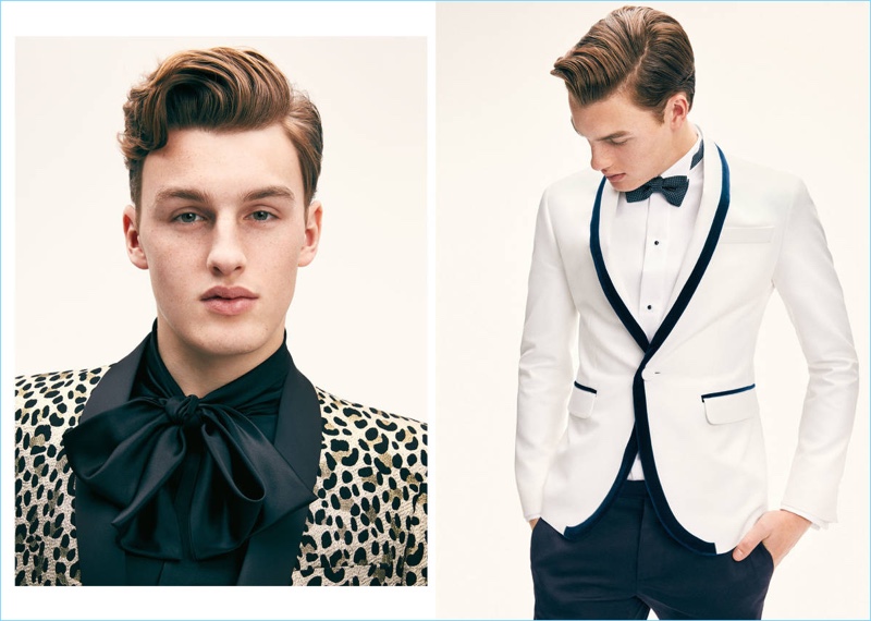 Luisviaroma goes formal for spring, placing Gillis de Wit in bold fashions such as a Just Cavalli leopard print wool jacket.