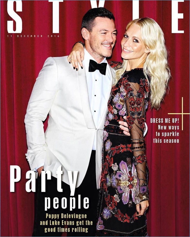 » Party People: Luke Evans & Poppy Delevingne Bring Holiday Glamour to The Sunday Times Luke Evans Poppy Delevingne 2016 The Sunday Times Style Cover