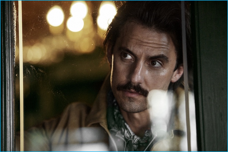 Milo Ventimiglia dons a Frame Denim jacket with a Levi's shirt and What Goes Around Comes Around bandana for Interview magazine.