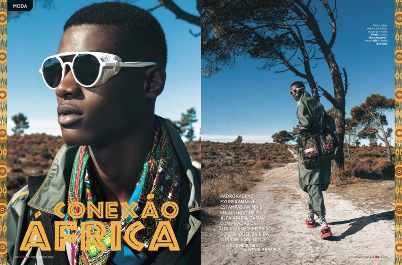 Rachide Embalo sports Prada, Givenchy, and other brands for the pages of GQ Brasil.