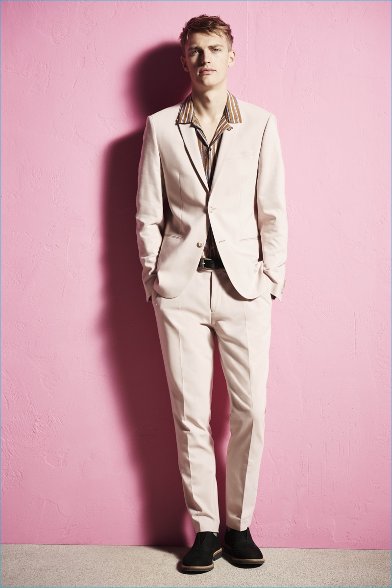 Fashion brand River Island goes nude with a neutral two-button suit for spring-summer 2017.