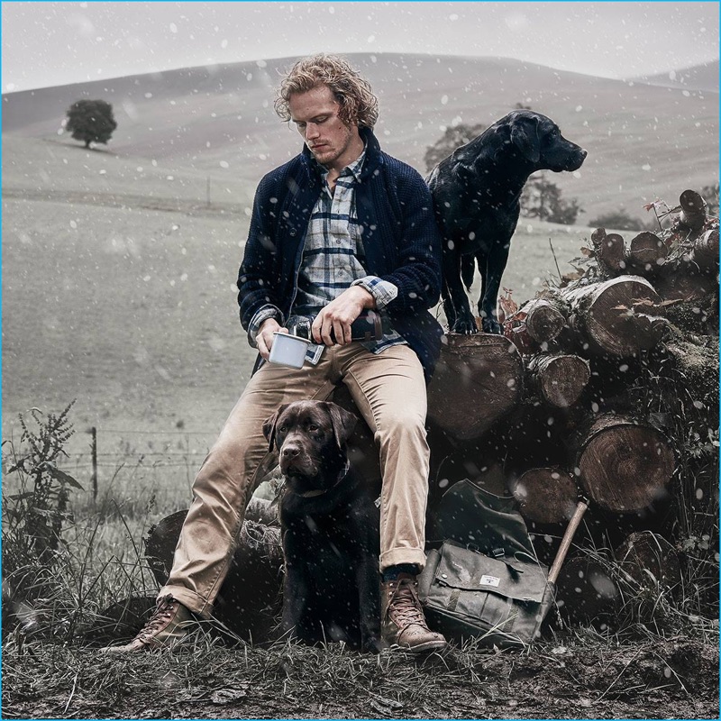 Sam Heughan is front and center for Barbour's winter 2016 outing.