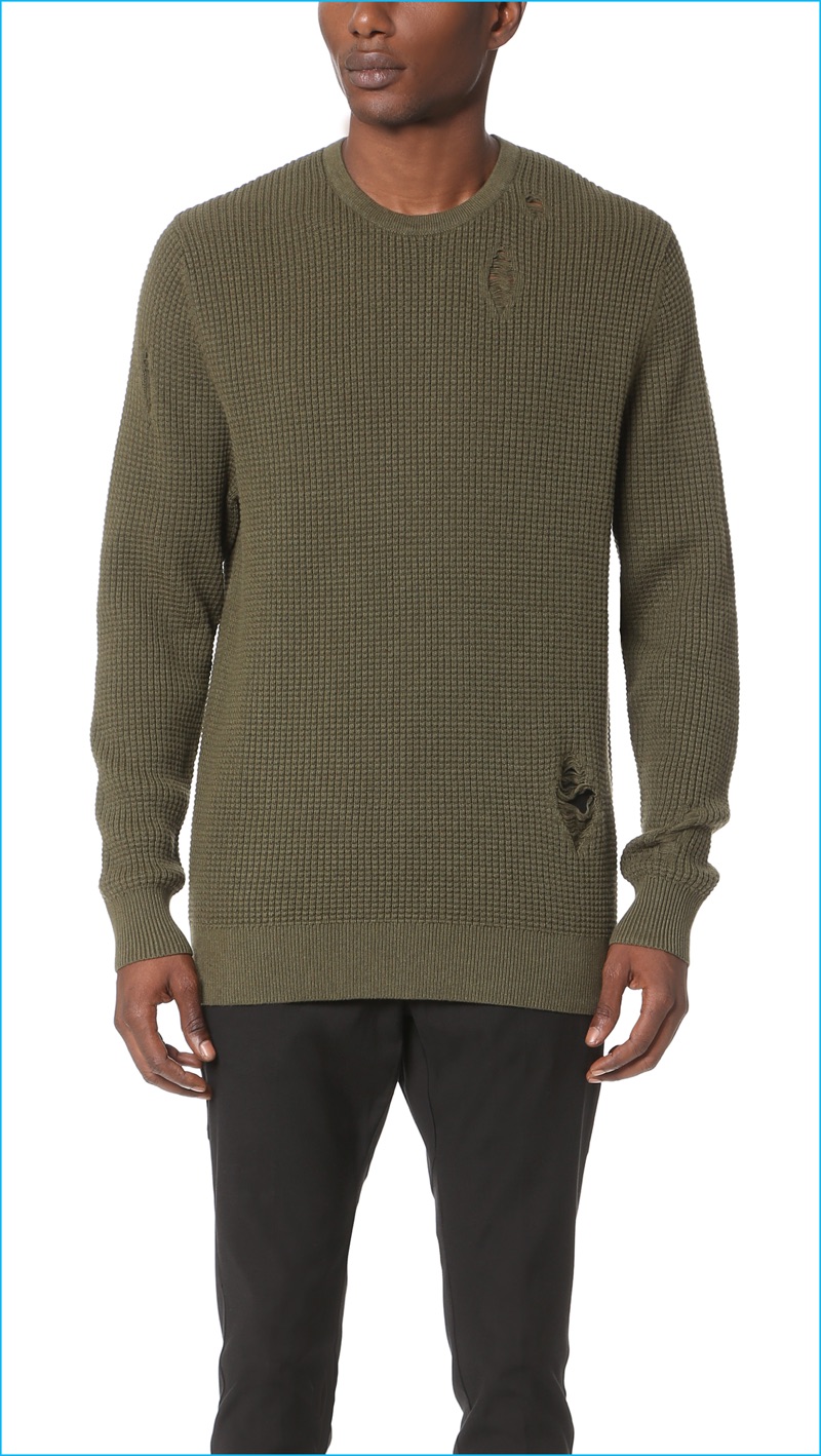 Zanerobe gets into the distressed sweater trend with its waffle knit style.