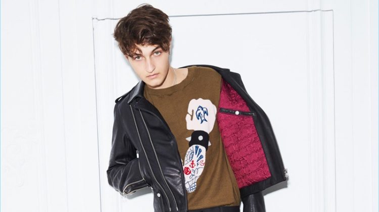 Anwar Hadid rocks a leather jacket and pleated trousers for Zadig & Voltaire's spring-summer 2017 campaign.