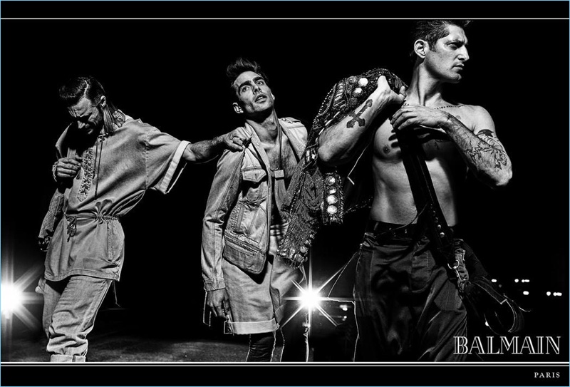 Gabriel Aubry, Jon Kortajarena, and Tony Ward star in Balmain's spring-summer 2017 campaign.