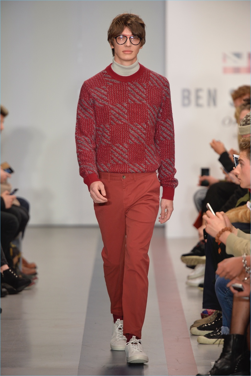 Monochromatic dressing comes into play with a red number from Ben Sherman's fall-winter 2017 collection.