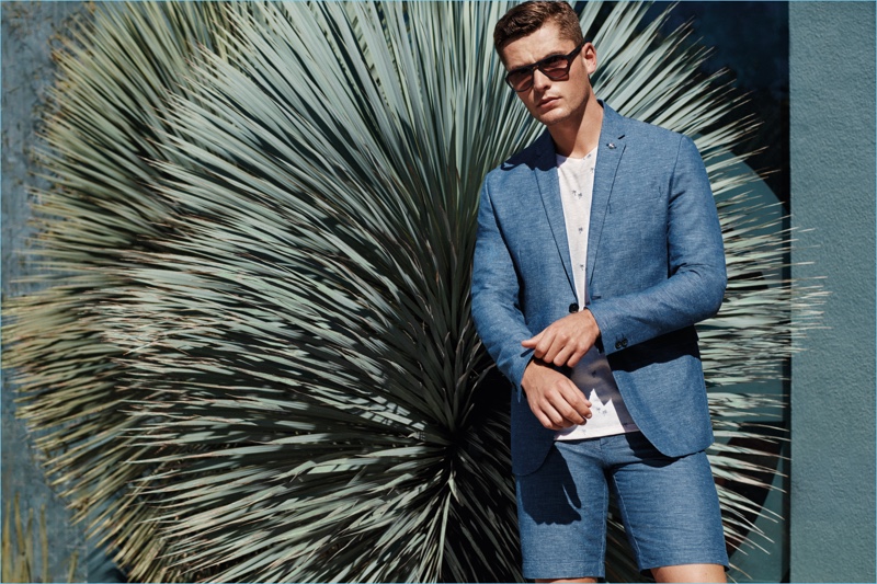 Jace Moody sports a short blue suit for Ben Sherman's spring-summer 2017 campaign.