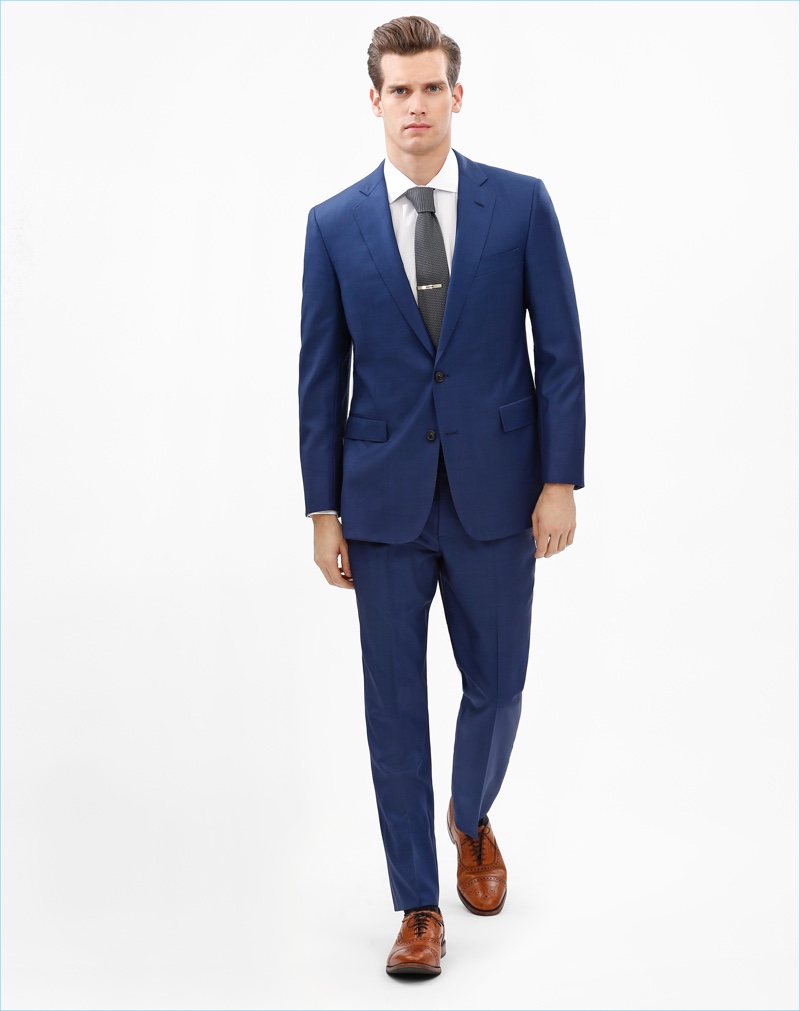 Sean Harju dons a blue two-button suit from Brooks Brothers Mainline Fleece's fall-winter 2017 collection.